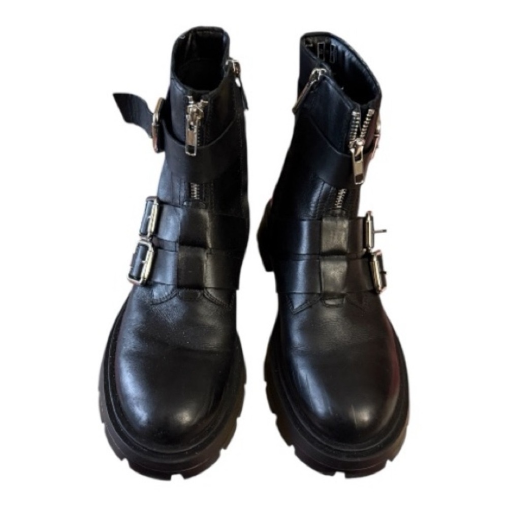 Zara Black Combat & Moto Boots with Silver Buckles
